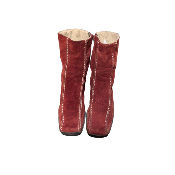 Nine West Mid-calf Suede Wedge Boots Burgandy Size 7 - Picture 1 of 7